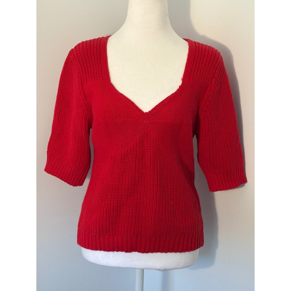 Modern Supply by Sanctuary Red Knit Sweetheart Neck Short Sleeve Sweater XL